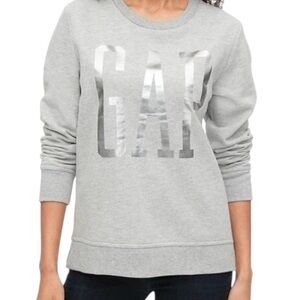 Gap Logo Grey Silver Foil Graphic Cozy Fleece Crewneck Sweatshirt XL